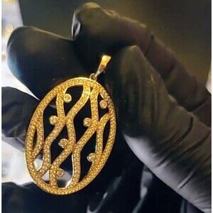 Women's Gold Filled Brass Oval Pendant w/ VVS CZ Accents In A Elegant Design